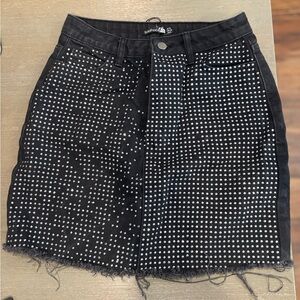 Boohoo Black and Silver Studded Mini Skirt